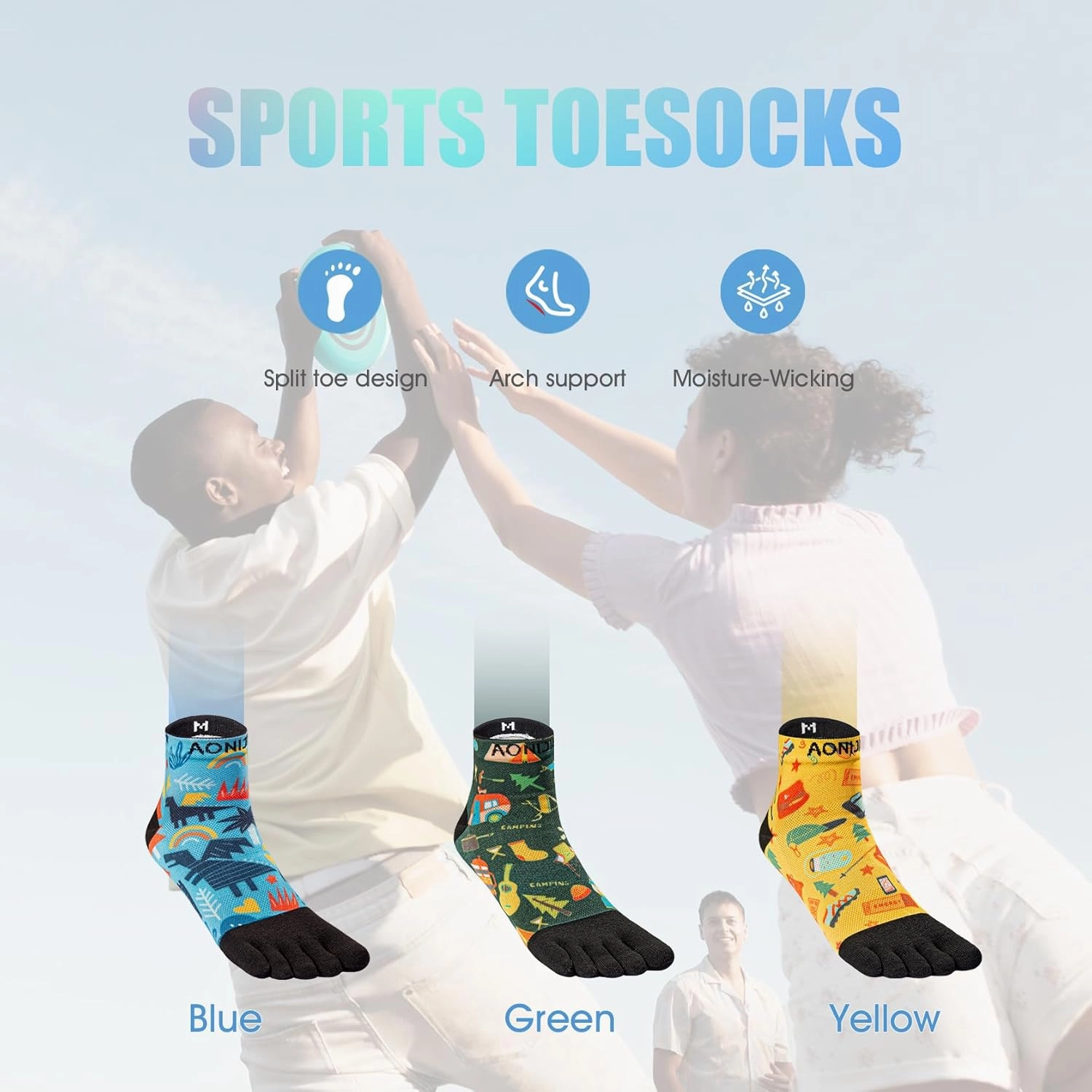 AONIJIE Toe Socks for Men and Women Athletic Hiking Coolmax Socks with toes - Soft Comfortable and Moisture Wicking