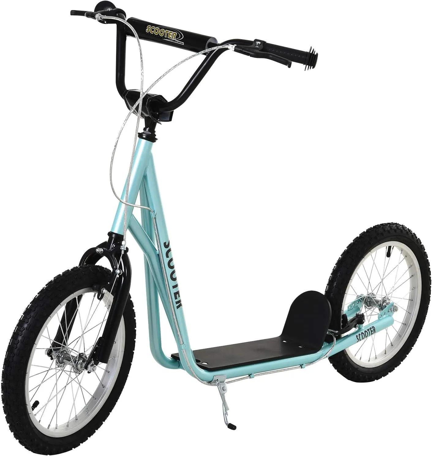 Aosom Youth Scooter Kick Scooter for Kids 5  with Adjustable Handlebar 16" Front and Rear Dual Brakes Inflatable Wheels