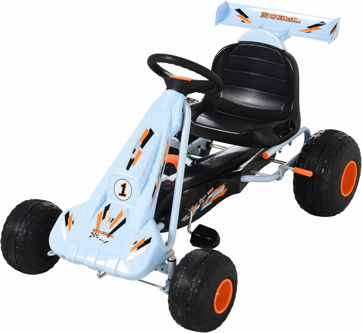 Aosom Pedal Go Kart Children Ride on Car Cute Style with Adjustable Seat, Plastic Wheels, Handbrake and Shift Lever, Light Blue