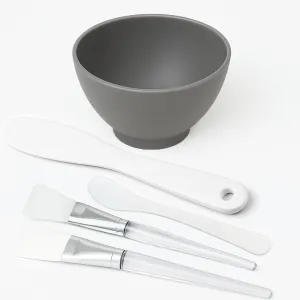 APPEARUS Silicone Facial Mask Mixing Bowl 5-Piece Set – 1 Bowl, Brushes, and Spatulas – Food-Grade, Flexible, Skincare Mixing Kit for Spa and Home Use (Dark Gray - 5-Pc Set)