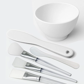 APPEARUS Silicone Facial Mask Mixing Bowl 6-Piece Set – 1 Bowl, Brushes, and Spatulas – Food-Grade, Heat-Resistant Facial Mask Mixing Kit for Spa and DIY Skincare (White - 6-Pcs)