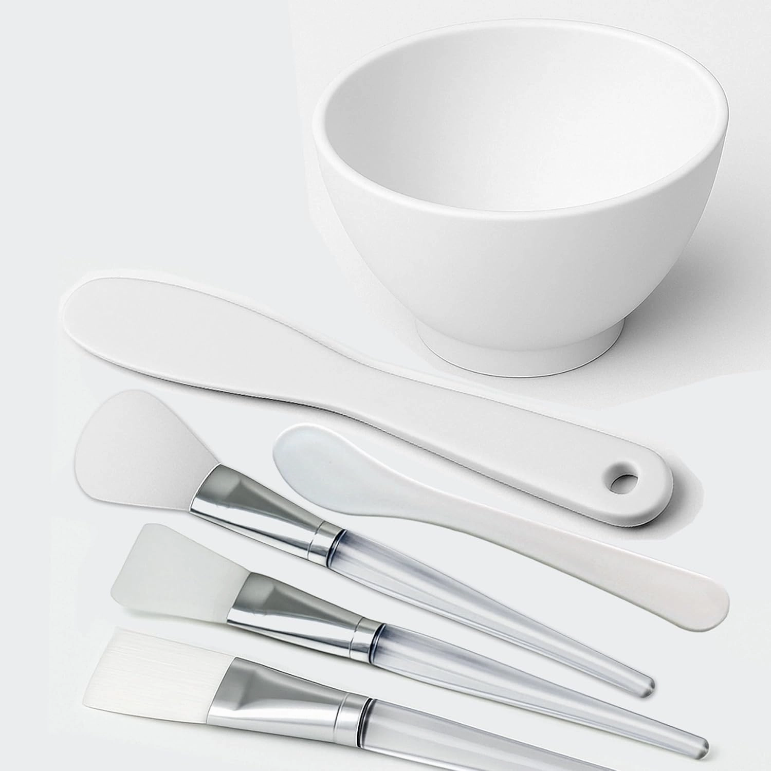 APPEARUS Silicone Facial Mask Mixing Bowl 6-Piece Set – 1 Bowl, Brushes, and Spatulas – Food-Grade, Heat-Resistant Facial Mask Mixing Kit for Spa and DIY Skincare (White - 6-Pcs)