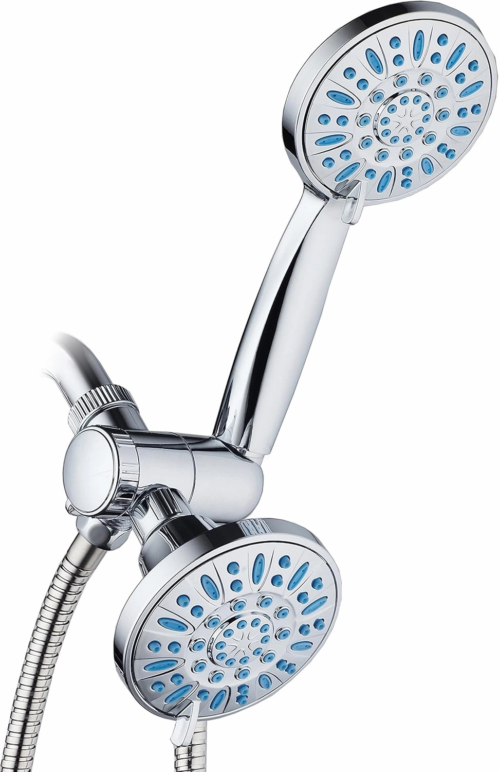AquaDance Antimicrobial/Anti-Clog High-Pressure 30-Setting Combo Microban Nozzle Protection from Growth of Mold Mildew & Bacteria for Stronger Shower Aqua, Chrome/Wave Blue Jets
