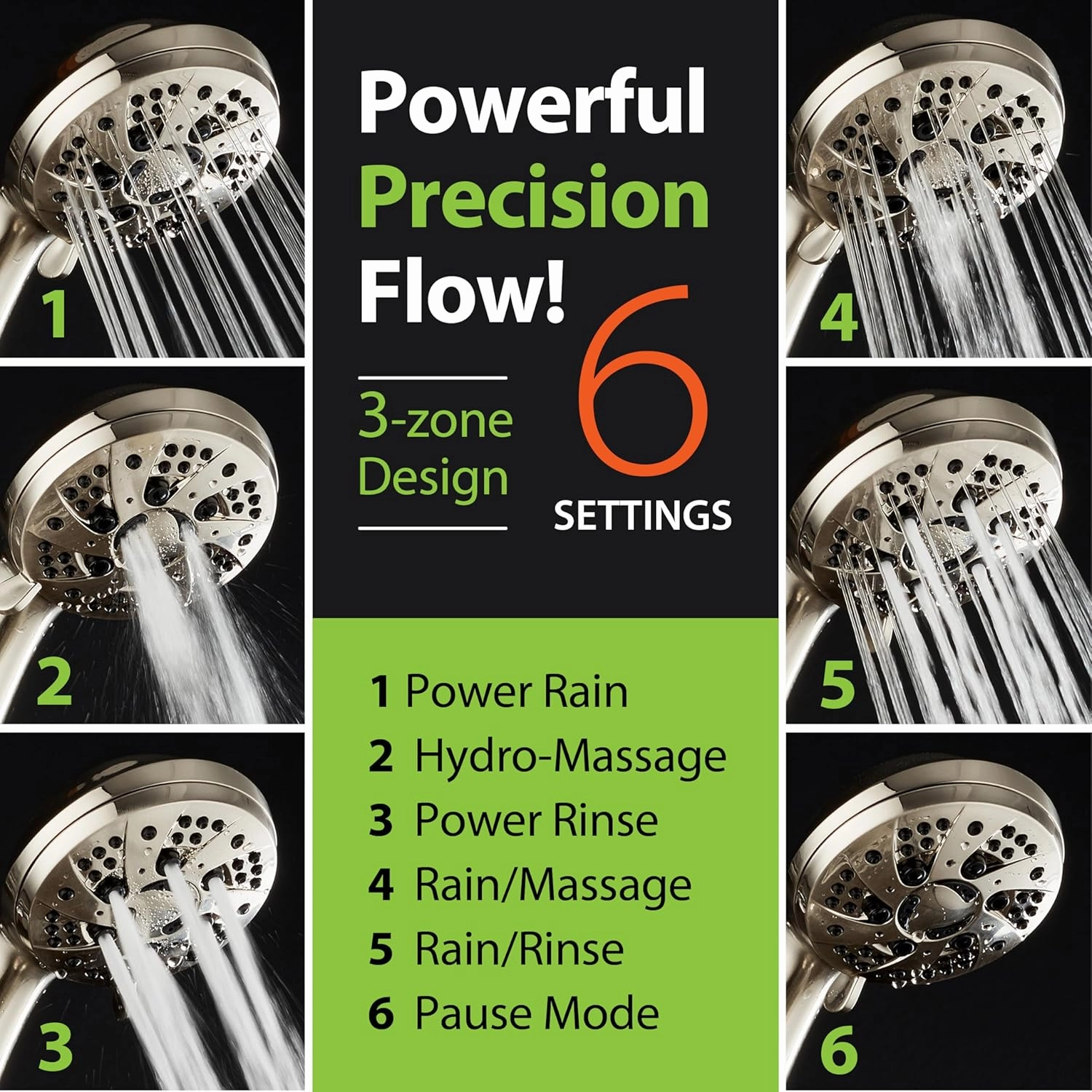 AquaDance For California High Pressure 6-Setting Full Brushed Nickel Face Handheld Shower with Hose for Ultimate Shower Experience! Officially Tested to Meet Strict US Quality & Performance Standards!