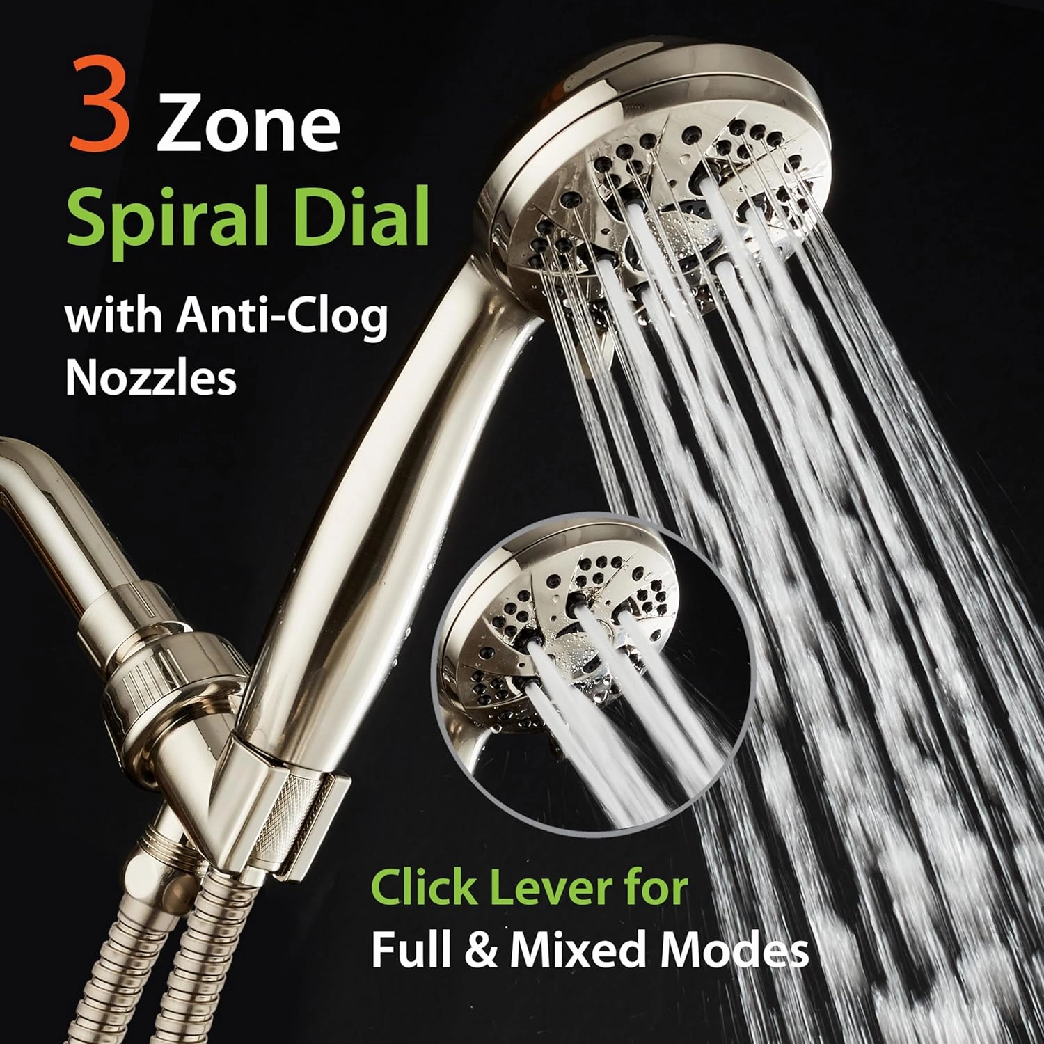 AquaDance For California High Pressure 6-Setting Full Brushed Nickel Face Handheld Shower with Hose for Ultimate Shower Experience! Officially Tested to Meet Strict US Quality & Performance Standards!