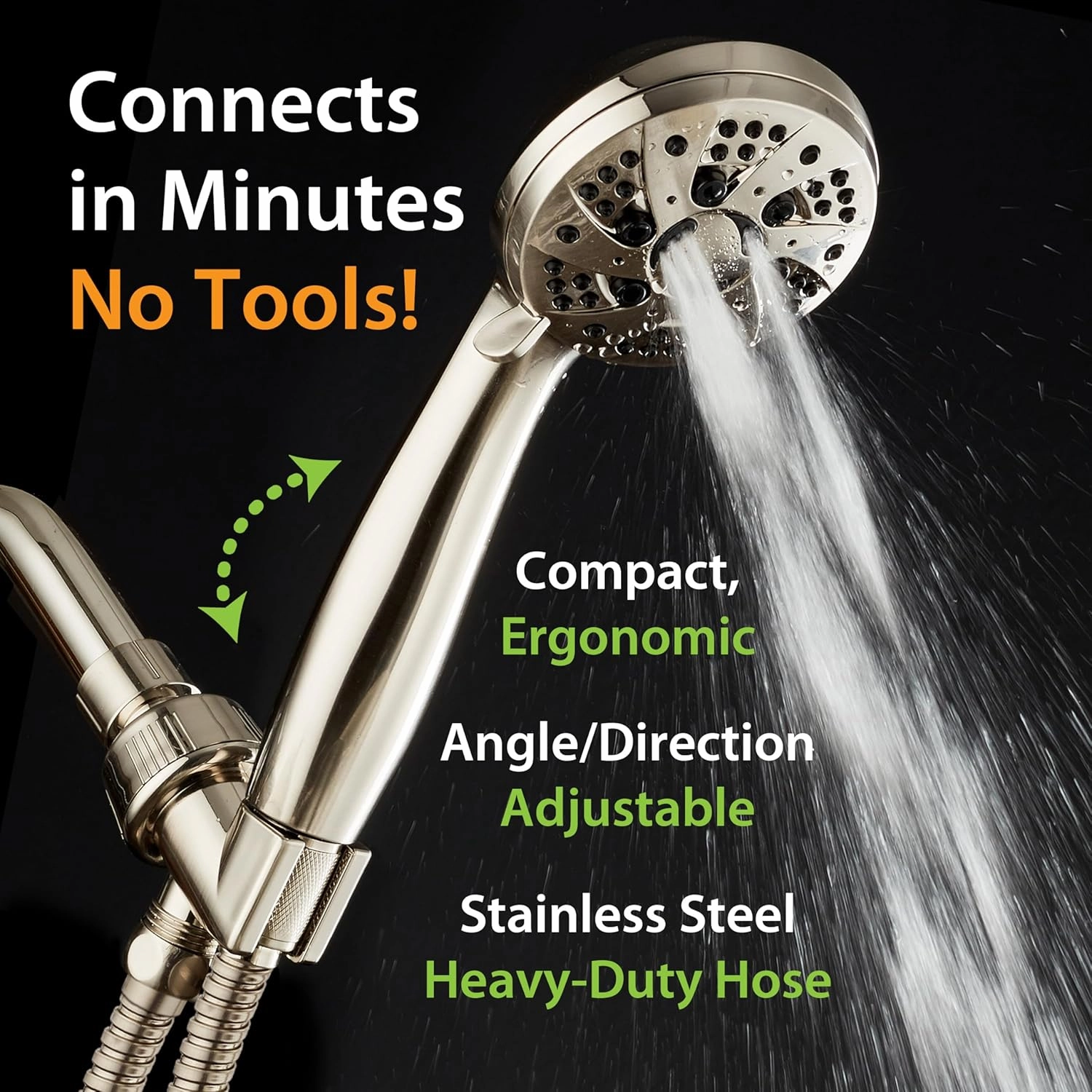 AquaDance For California High Pressure 6-Setting Full Brushed Nickel Face Handheld Shower with Hose for Ultimate Shower Experience! Officially Tested to Meet Strict US Quality & Performance Standards!