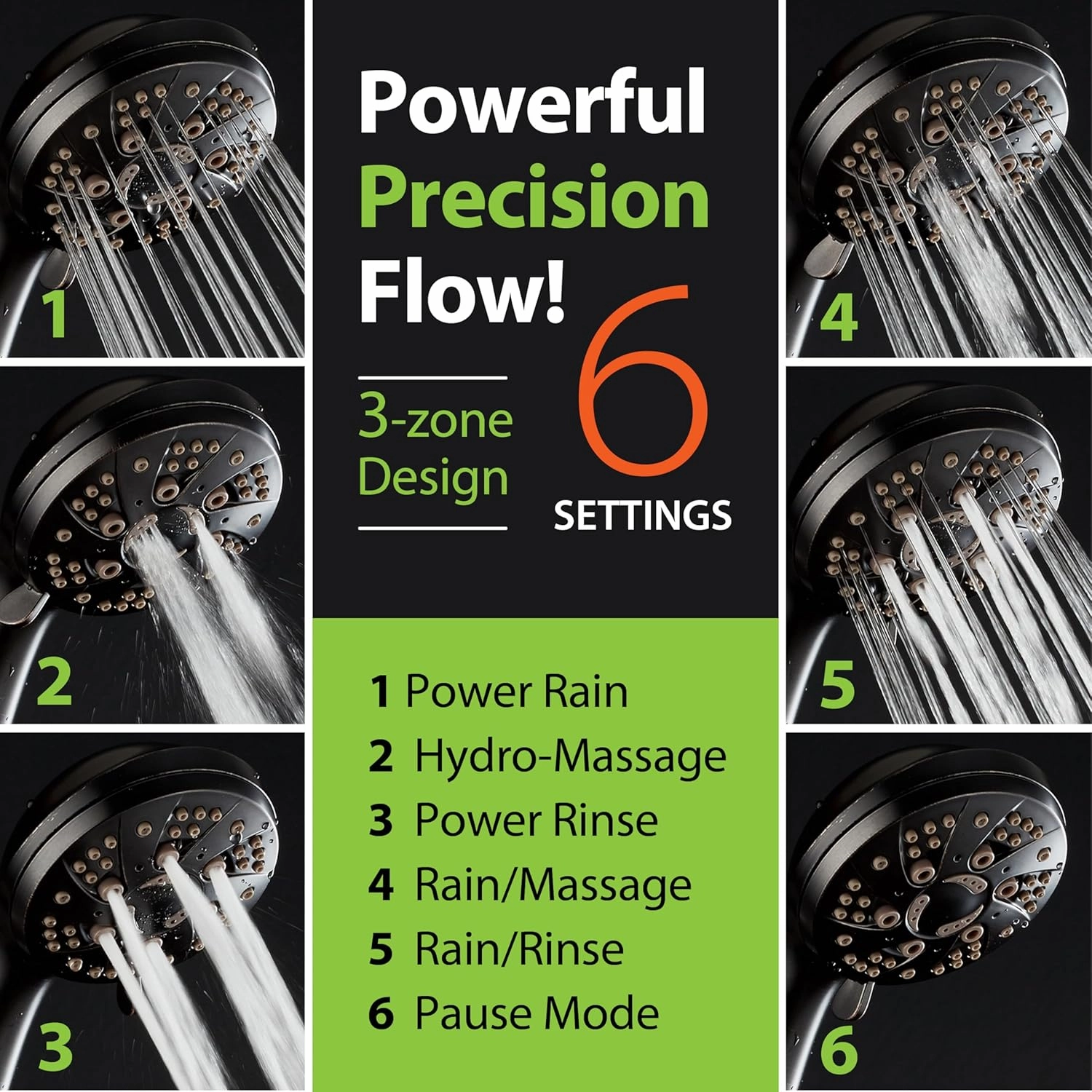 AquaDance For California High Pressure 6-Setting Oil Rubbed Bronze Face Handheld Shower with Hose for Ultimate Shower Experience! Officially Tested to Meet Strict US Quality & Performance Standards!