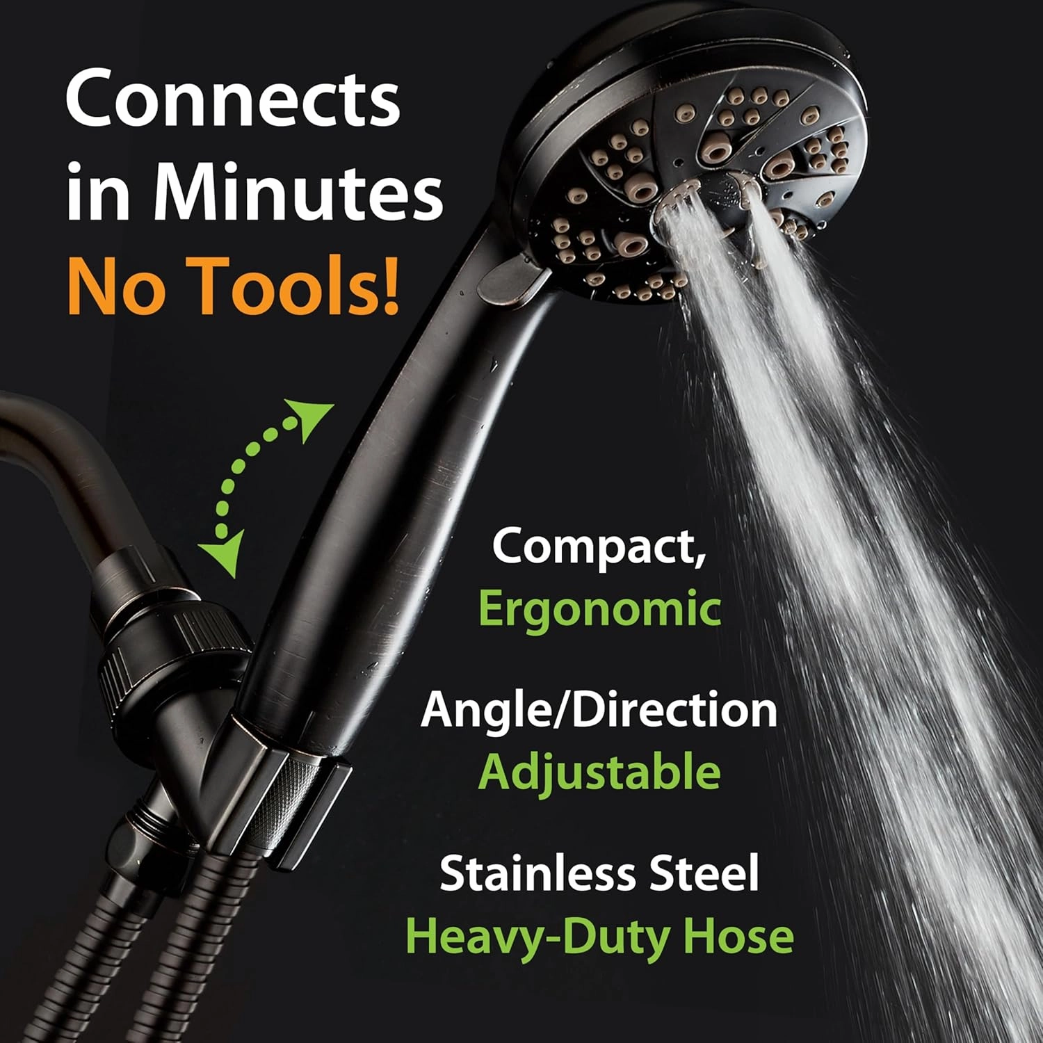 AquaDance For California High Pressure 6-Setting Oil Rubbed Bronze Face Handheld Shower with Hose for Ultimate Shower Experience! Officially Tested to Meet Strict US Quality & Performance Standards!
