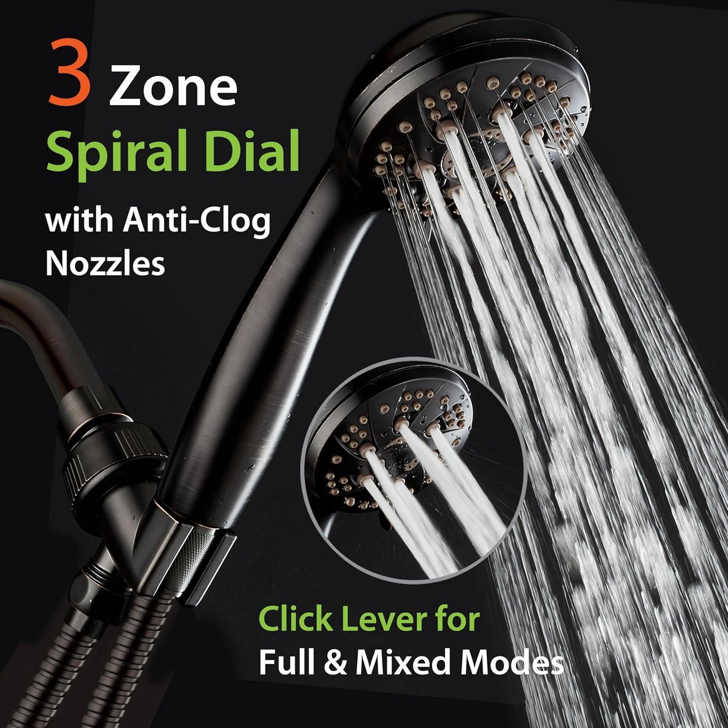 AquaDance For California High Pressure 6-Setting Oil Rubbed Bronze Face Handheld Shower with Hose for Ultimate Shower Experience! Officially Tested to Meet Strict US Quality & Performance Standards!