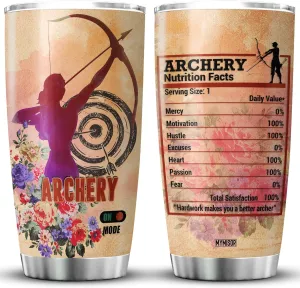 Archery Tumbler Cup With Lid 20oz Nutrition Facts Stainless Steel Sports Tumblers For Female Archers Bowhunters Vintage Flower Floral Insulated Mug Sport Cups For Drinking
