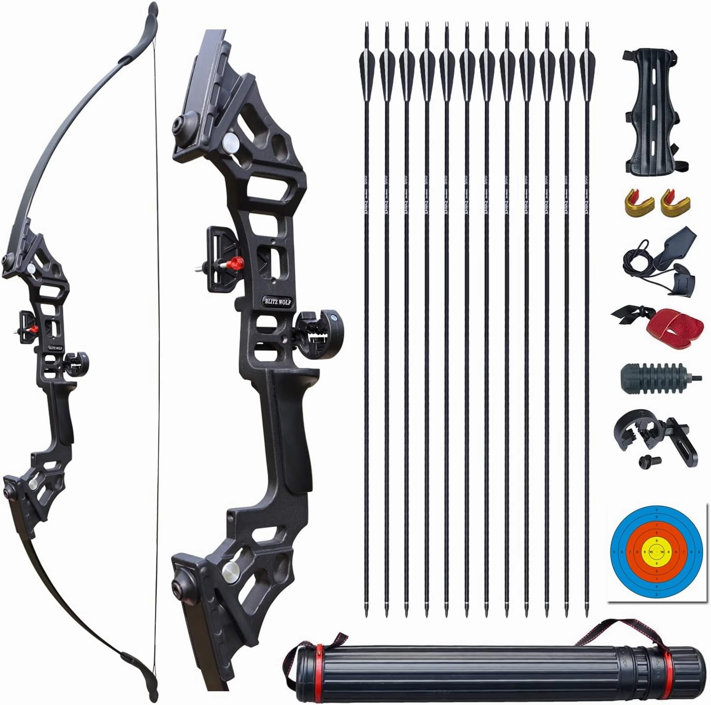 Archery Bow Set Recurve Bow and Arrow Adult Set 51" Training Bow Takedown 30 40 50lb Long Bows for Hunting Adult Beginner with 12 Arrows