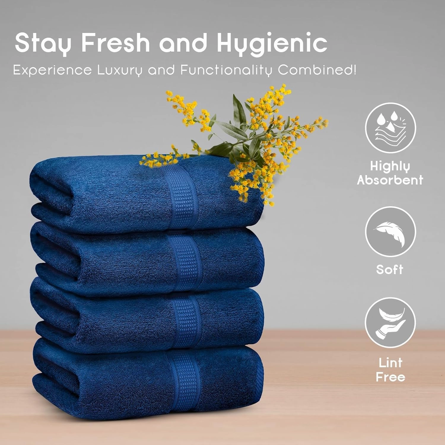 Ariv Premium Bath Towels Pack of 4, 100% Cotton, Large 30" x 52", Super Soft, Highly Absorbent, Quick Dry, Durable, Comfortable, Great Value & Quality, Perfect for Home & Bathroom - Denim