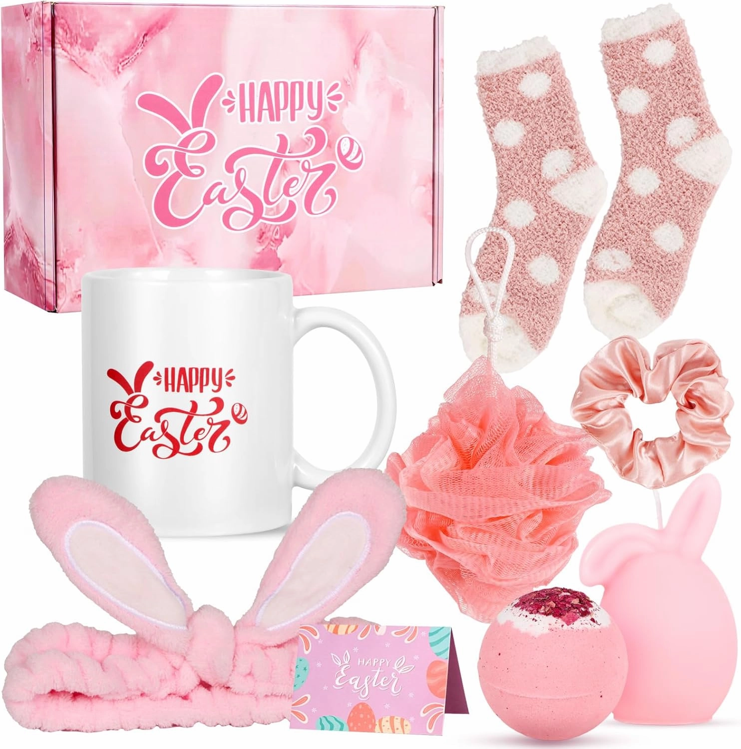 Atonofun Easter Gifts for Women, Girls Easter Basket Essentials for Adults with Mug Bunny Spa Gifts for Adults Mom Wife Teen Girls