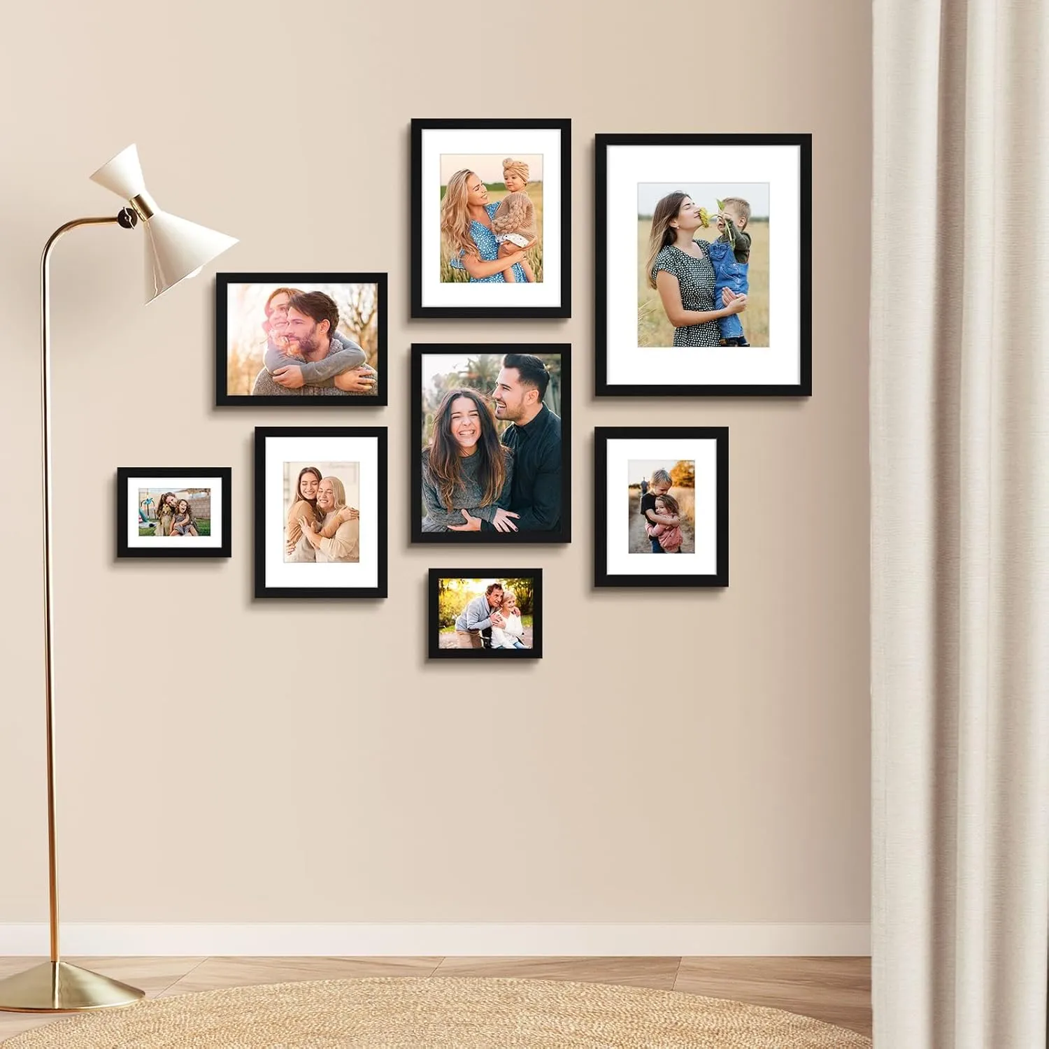 AUEAR 16x20 Picture Frames Set of 6, with Mat for 11x14 or 16x20 without Mat, Composite Wood Gallery Photo Frames with Plexiglass, Wall Mounting (Black)