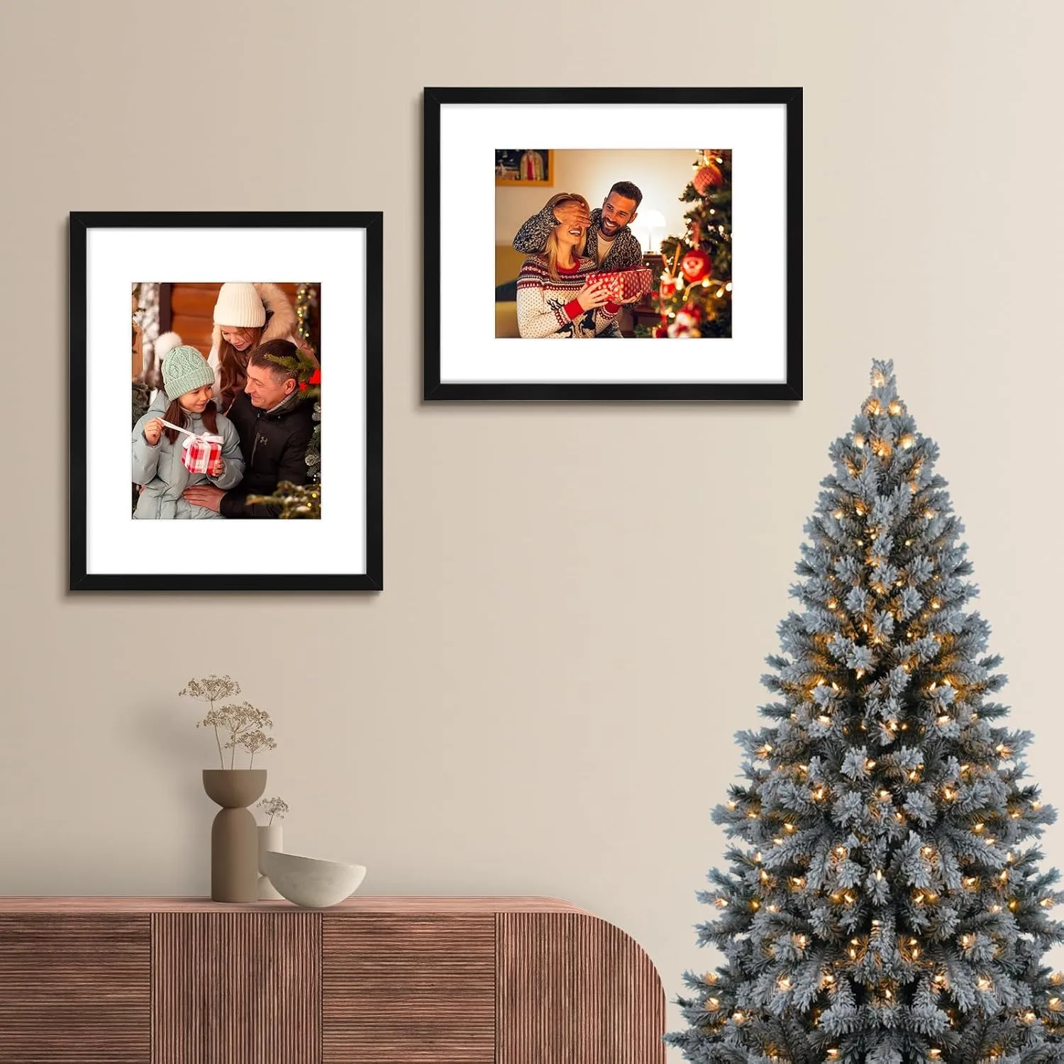 AUEAR 16x20 Picture Frames Set of 6, with Mat for 11x14 or 16x20 without Mat, Composite Wood Gallery Photo Frames with Plexiglass, Wall Mounting (Black)