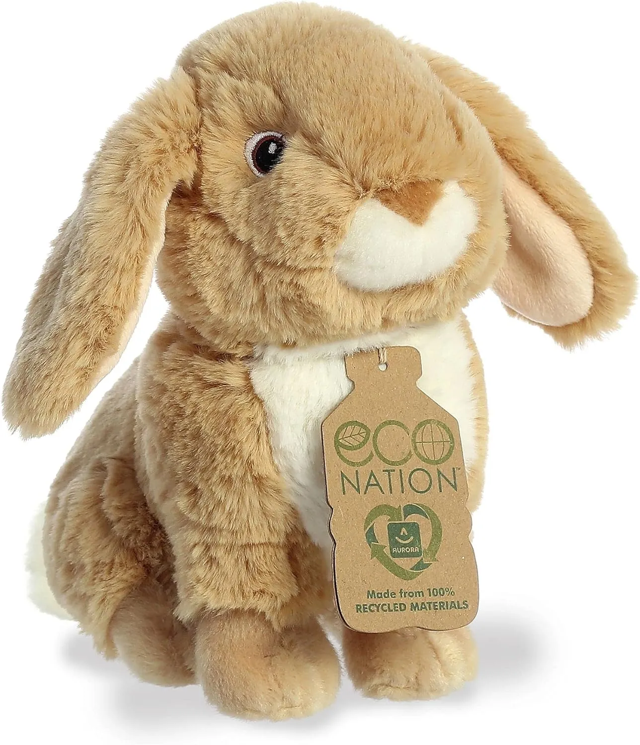 Aurora® Responsibly Made Eco Nation™ Lop-Eared Rabbit Tan Stuffed Animal - Ideal for Playtime Adventures - Perfect for Birthdays or Just Because - Brown 9 Inches