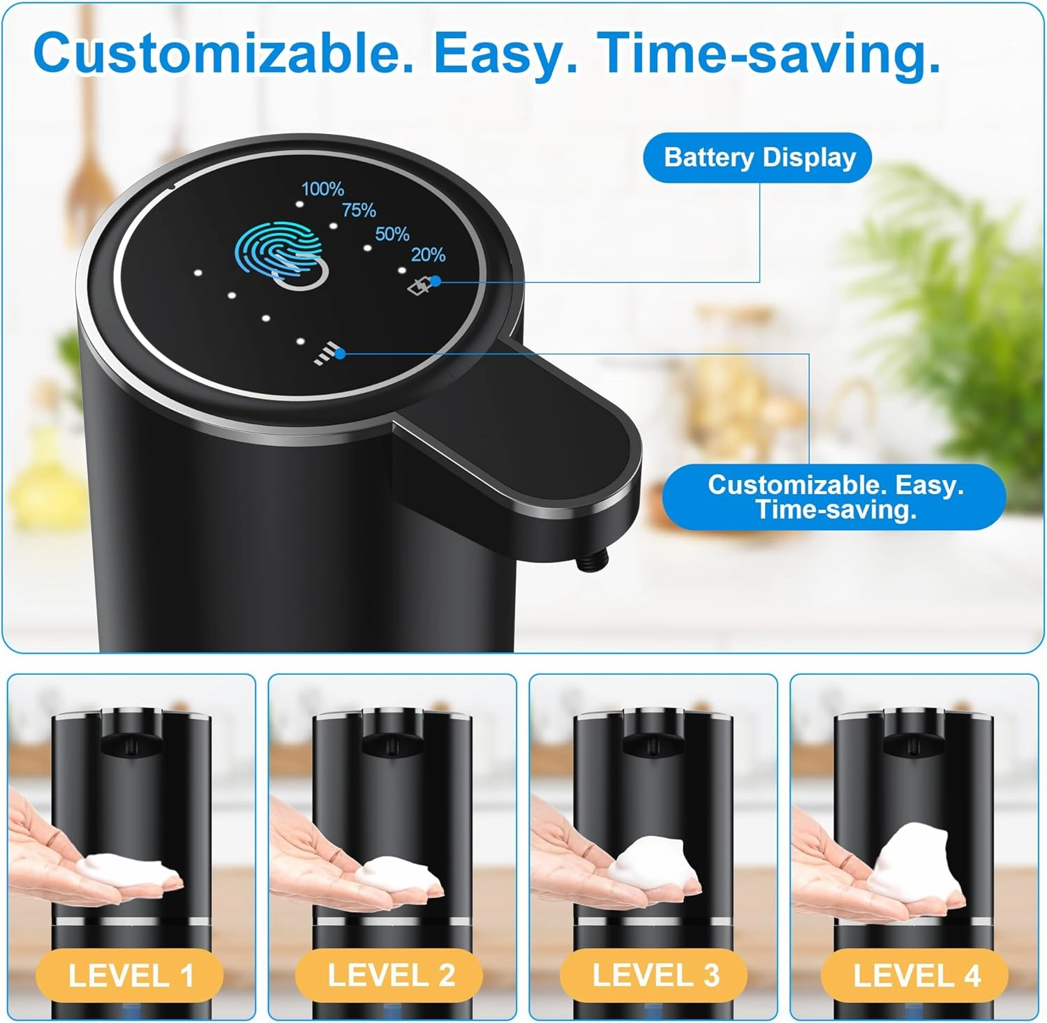 Automatic Foaming Soap Dispenser Foaming Hand Sanitizer Touchless Soap Dispenser Rechargeable with Sensor for Bathroom Kitchen 13.5oz/380ml