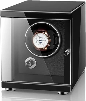 Automatic Watch Winder Box for 1/2/4/6 Watches, Wood Shell with Flexible Plush Pillows, Quiet Motor, LED Backlight, LCD Display