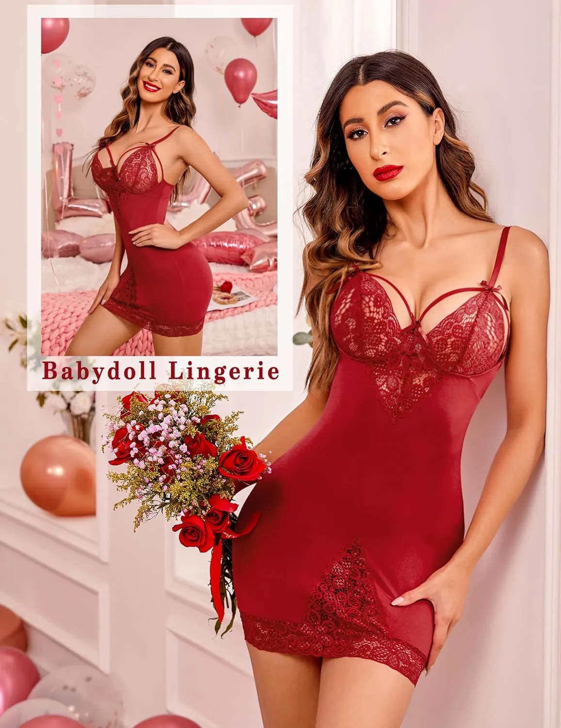Avidllove Women Chemises Lingerie Lace Babydoll lingerie Sexy Teddy V Neck Sleepwear