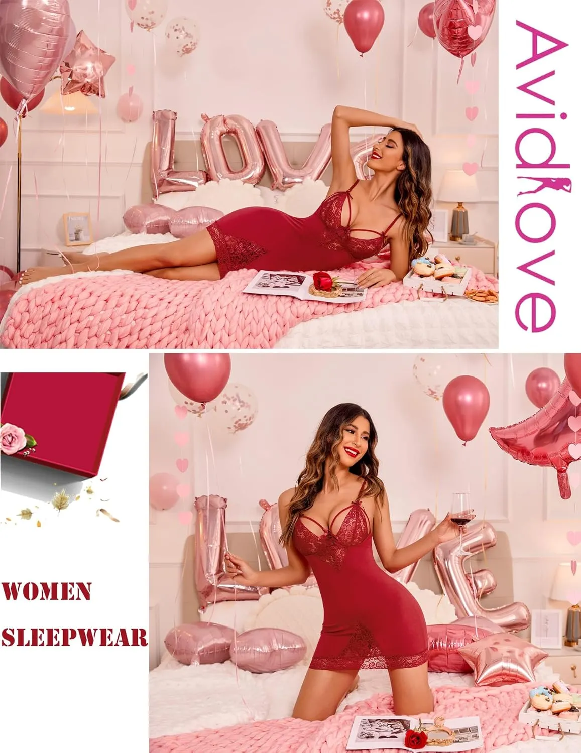 Avidllove Women Chemises Lingerie Lace Babydoll lingerie Sexy Teddy V Neck Sleepwear