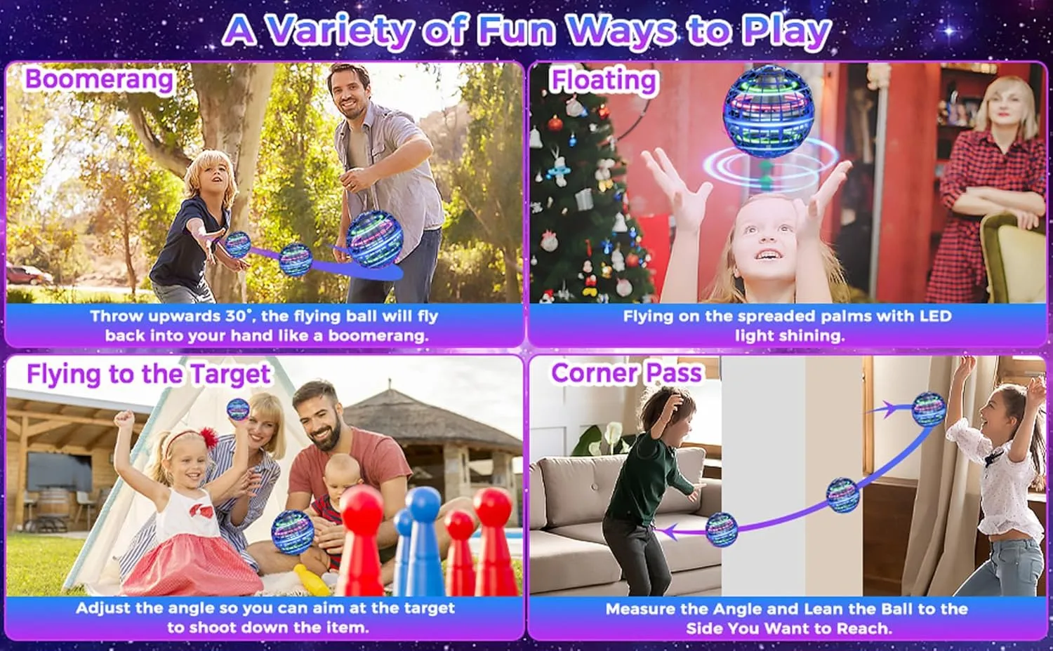 Awesome Flying Orb Ball Toy; Upgraded Gorgeous Boomerang Hover Galaxy Ball. Levitating Hand Controlled Orb. Cool Toys as Gifts for 6 7 8 9 10  Year Old Boys Girls & Adults. (Blue)
