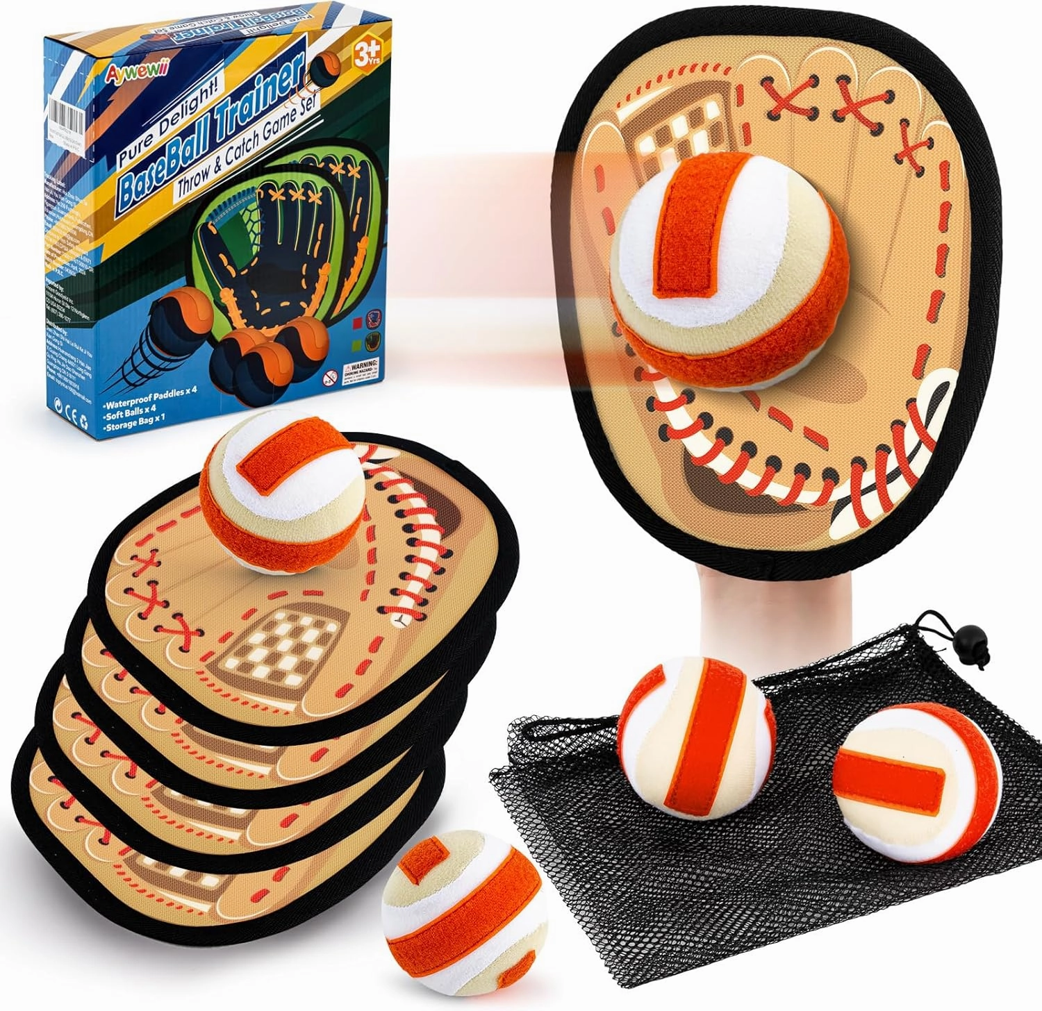 Aywewii Soft Toss and Catch Ball Set Toddler Toys Outdoor Games for 3 4 5  Year Old Kids Boys Girls Outside Beach Pool Yard Baseball Training Glove Toys Games Easter Basket Stuffers Birthday Gifts