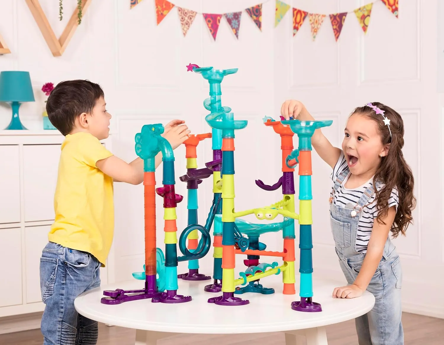 B. toys- Marble Run Toy Set- Developmetal STEM Toy- 62 Piece Educational Building Toy with Lights & Sound- 3 Years  