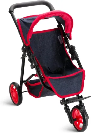 Baby Doll Stroller for Dolls - Jogger Toy Doll Stroller for Toddlers 3 Years and up, Adjustable Canopy & Storage Basket, Denim Design for Kids
