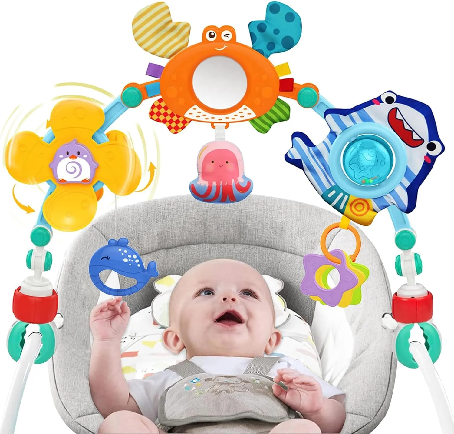 Baby Stroller Arch Toy - Car Seat Toys for 0-6 6-12 18 24 Months Babies Newborns Infants Crib Bouncer Bassinet Carseat Toy 1 2 3 4 5 6 7 8 9 10 11 12 Old Adjustable Travel Toys Birthday Gift