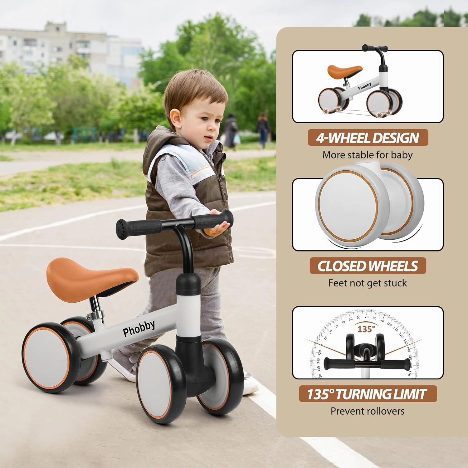 Baby Balance Bike for 1 2 3 Years Old Boys Girls, 4 Wheels Toddler Bike with Adjustable Seat, 12-36 Months Kids First Birthday Toy Gift