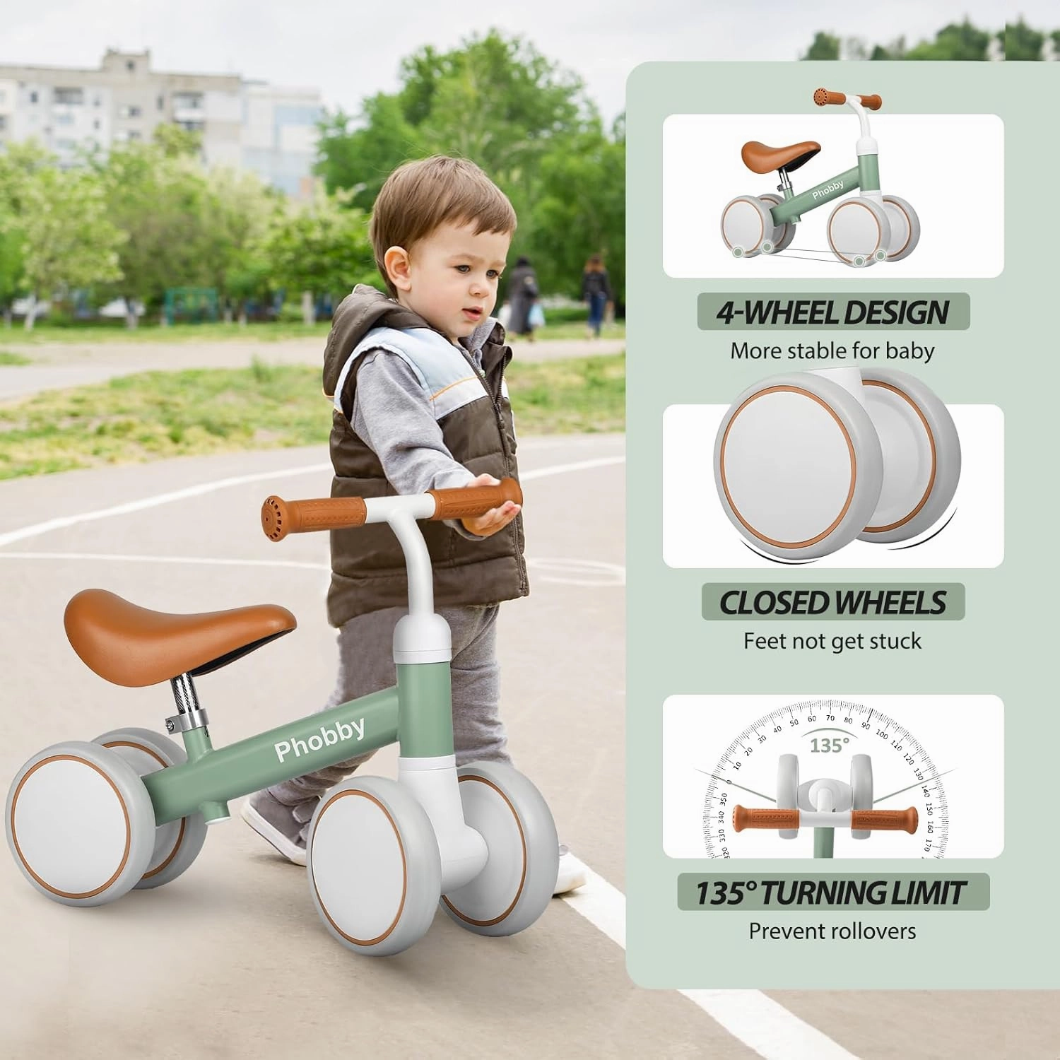 Baby Balance Bike for 1 2 3 Years Old Boys Girls, 4 Wheels Toddler Bike with Adjustable Seat, 12-36 Months Kids First Birthday Toy Gift
