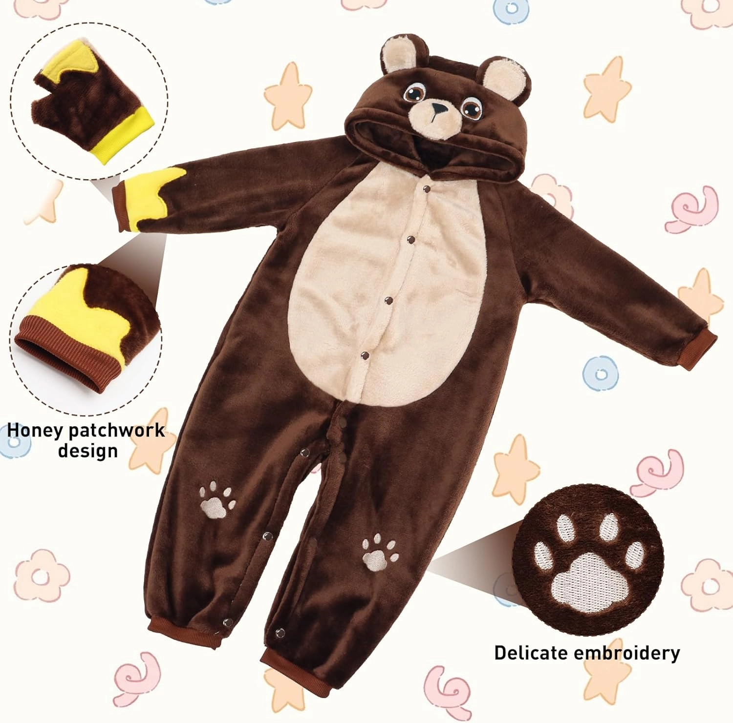 Baby Bear Onesie Toddler Animal Bodysuit Hooded with Claw Gloves Footwear Snowsuit Infant Jumpsuit Bear Costume