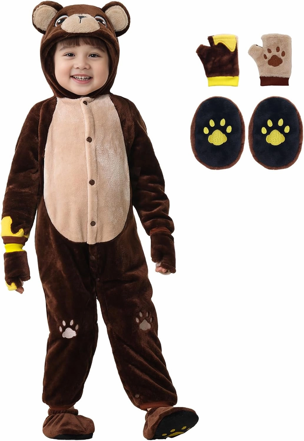 Baby Bear Onesie Toddler Animal Bodysuit Hooded with Claw Gloves Footwear Snowsuit Infant Jumpsuit Bear Costume