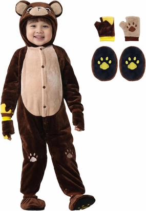 Baby Bear Onesie Toddler Animal Bodysuit Hooded with Claw Gloves Footwear Snowsuit Infant Jumpsuit Bear Costume