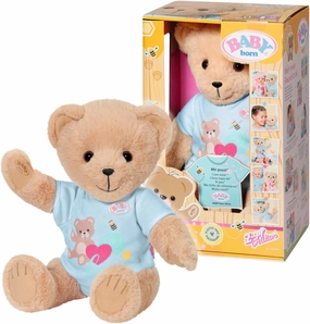 BABY Born Zapf Creation 835616 Bear Blue with Blue Romper, Teddy Bear Cuddly Toy, Movable Arms and Legs, Rotating Head, Washable by Hand Wash, with Friendship Book and Sticker Sheet