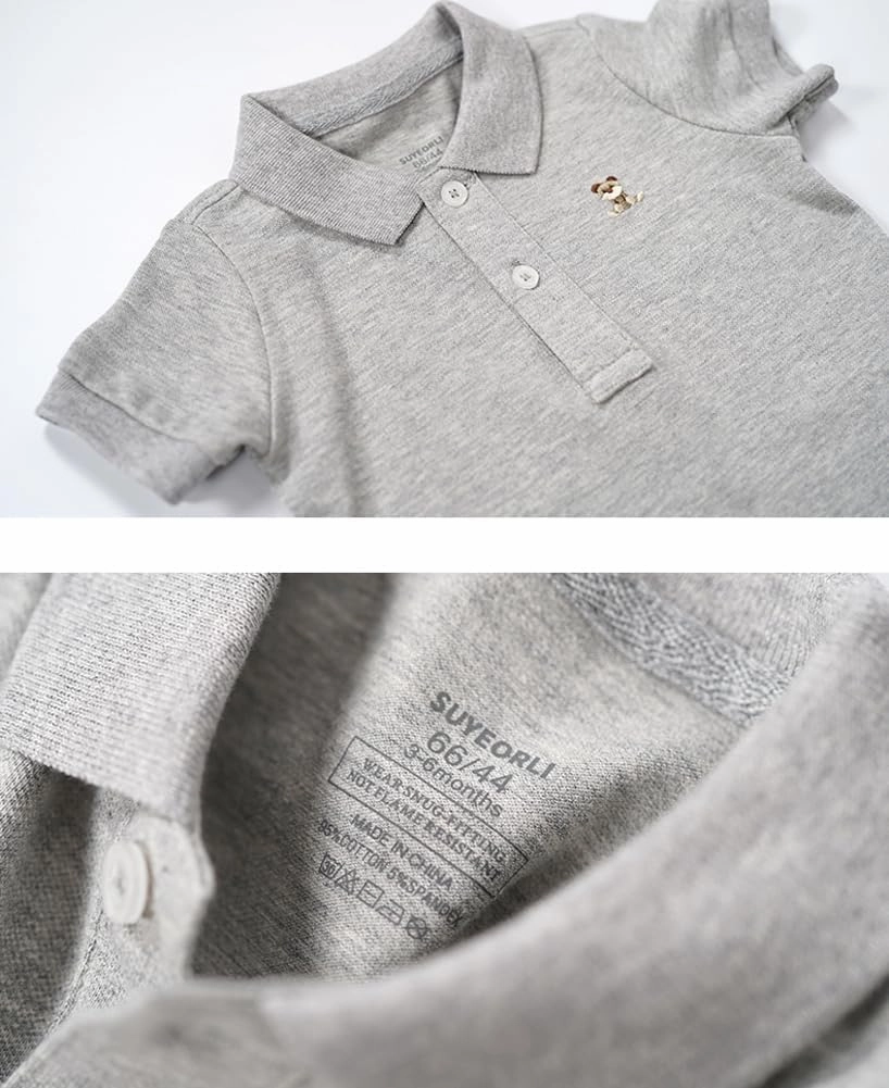 Baby Polo Romper Cotton Short Sleeve Embroidery Bear Jumpsuit 3-24 Months