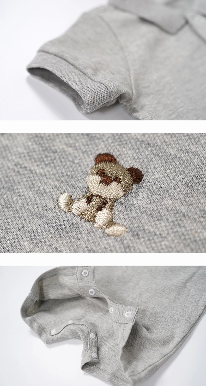Baby Polo Romper Cotton Short Sleeve Embroidery Bear Jumpsuit 3-24 Months
