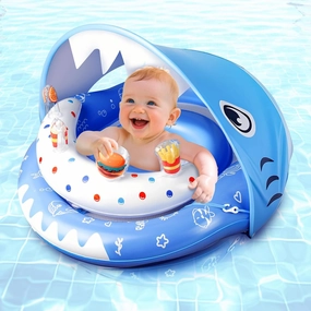 Baby Pool Float with UPF50  Sun Protection Canopy and Toy Play Console for Infant, Toddler, Adjustable Safety Seat for 3-36 Months, Summer Gift, Pool, Bathtub, Beach