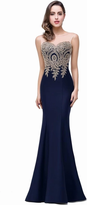 Babyonline® Women's Lace Applique Long Formal Mermaid Evening Prom Dresses