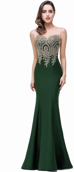 Babyonline® Women's Lace Applique Long Formal Mermaid Evening Prom Dresses