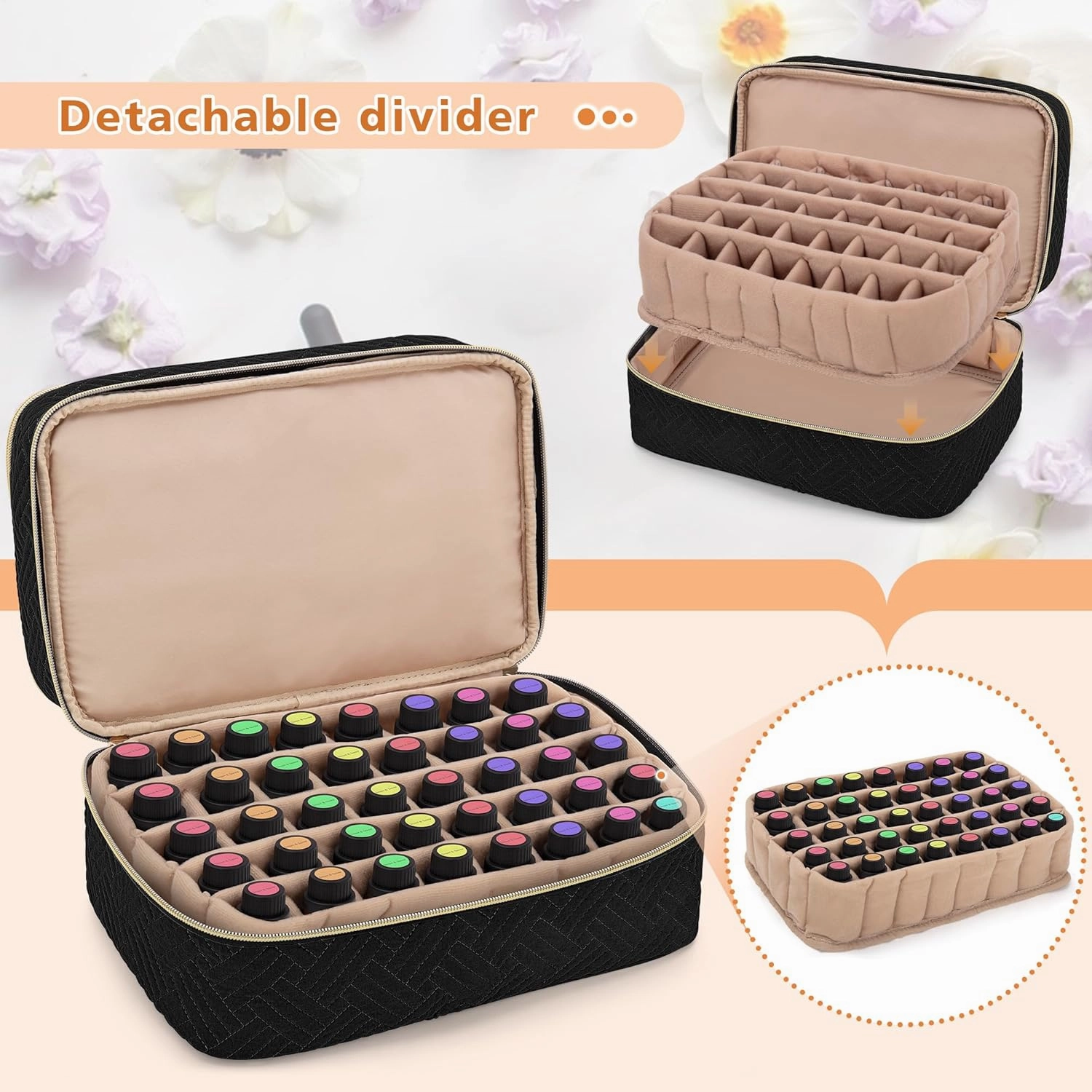 BAFASO Essential Oil Storage Case Holds 40 Bottles (5ml-30ml), Essential Oil Organizer with Tool Storage Sections (Bag Only), Black