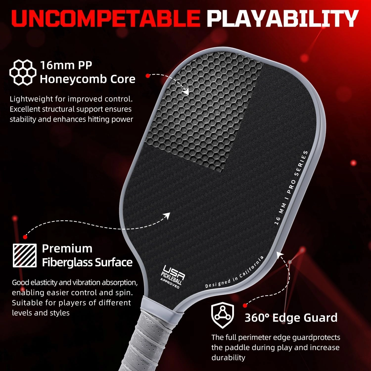 BAGAIL Pickleball Paddles, USAPA Approved Fiberglass Surface Pickleball Set, Lightweight Pickle Ball Rackets with 4 Balls, 1 Bag, Designed in California for Traction and Stability