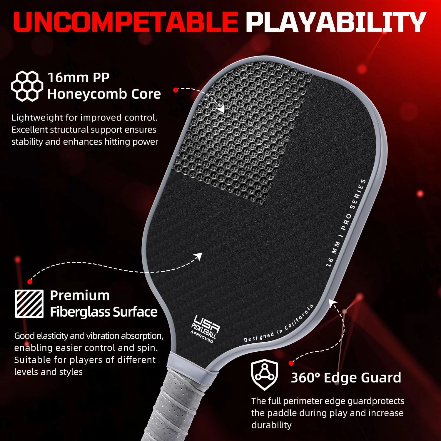 BAGAIL Pickleball Paddles, USAPA Approved Fiberglass Surface Pickleball Set, Lightweight Pickle Ball Rackets with 4 Balls, 1 Bag, Designed in California for Traction and Stability