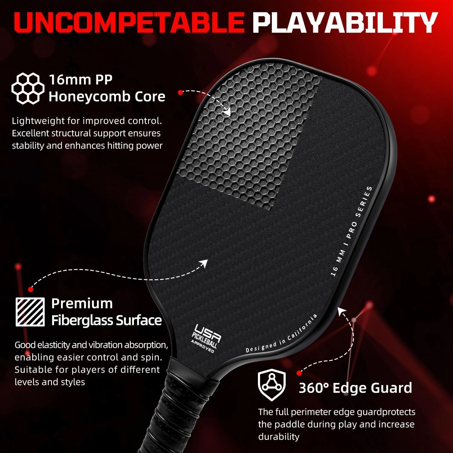 BAGAIL Pickleball Paddles, USAPA Approved Fiberglass Surface Pickleball Set, Lightweight Pickle Ball Rackets with 4 Balls, 1 Bag, Designed in California for Traction and Stability