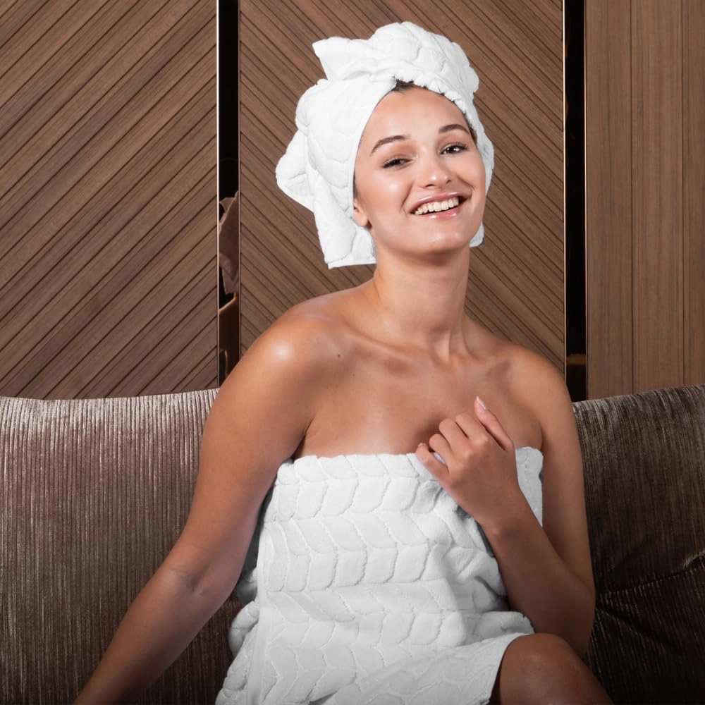 BAGNO MILANO Turkish Bath Towels, Soft Plush Jacquard Luxury Bath Towels, Quick Dry Towel Set (Cream, 6 pcs Towel Set)