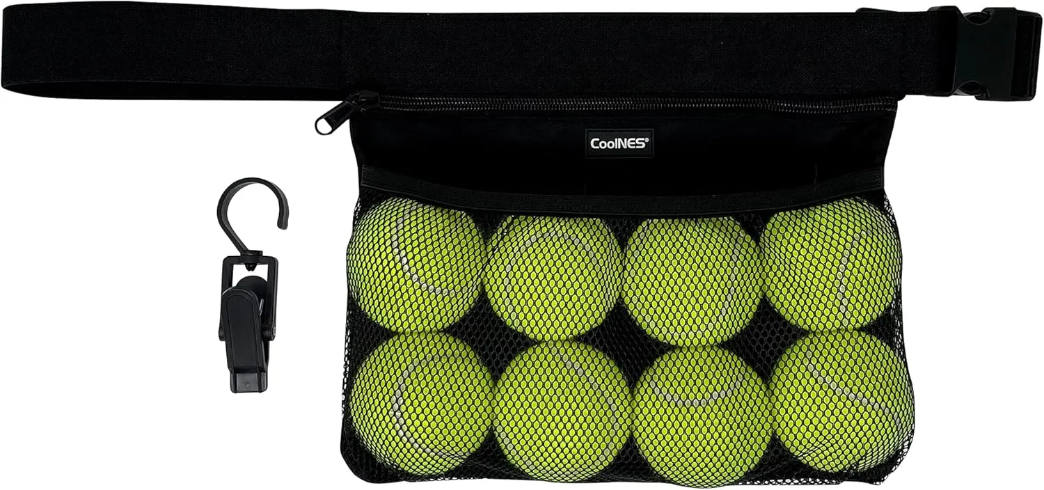 Ball Holder for Pickleball Tennis Golf - Adjustable waist with Towel Hook Peg Accessories Space