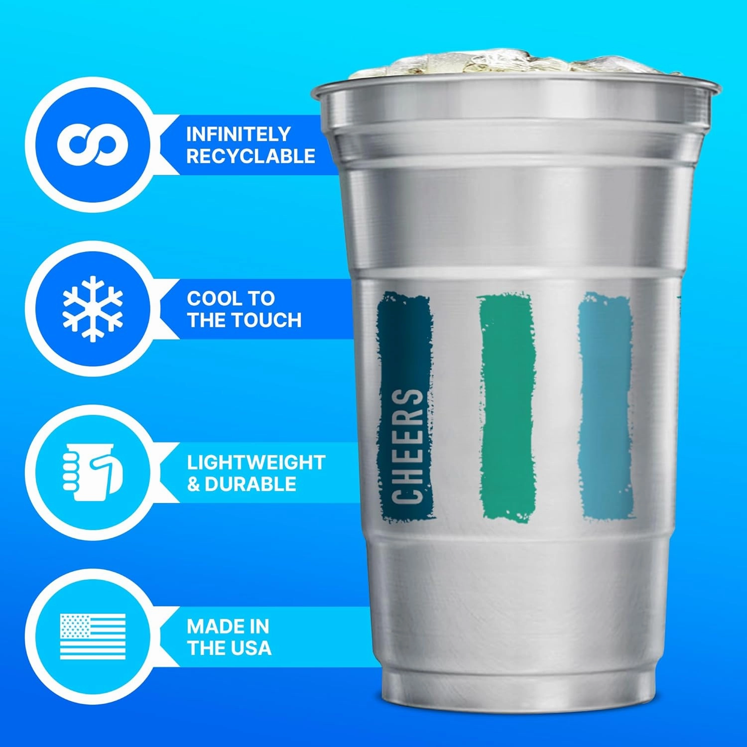 Ball Aluminum Cup Recyclable Party Cups, Everyday Logo, 9oz. Cup, 50 Cups Per Pack