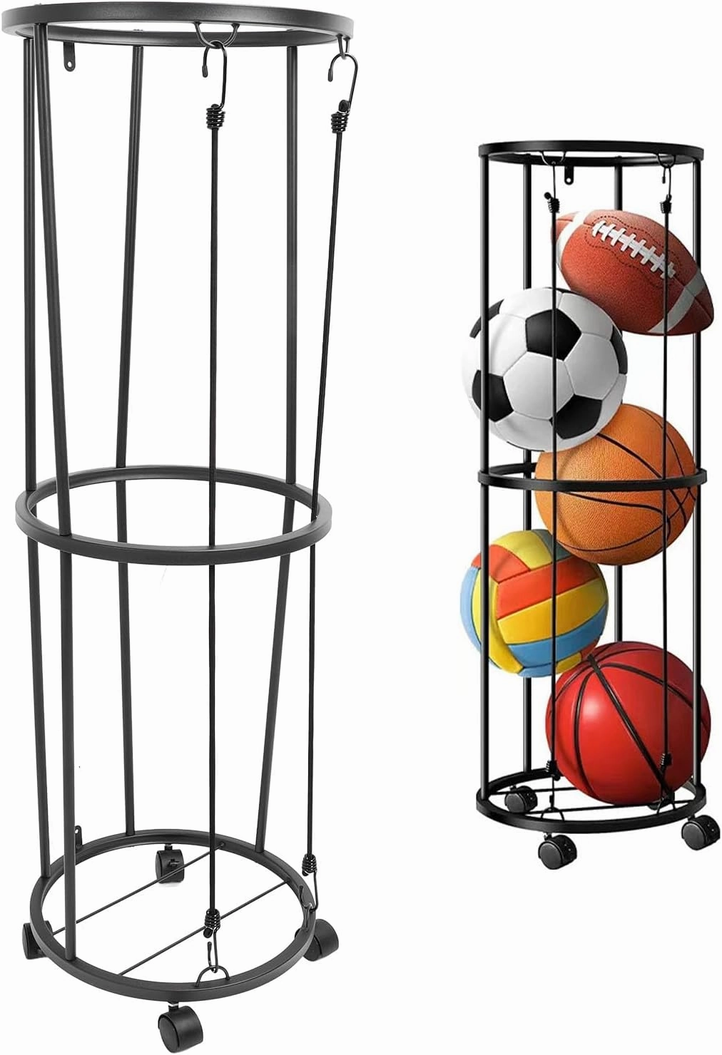 Ball Storage Rack Rolling, Metal Lockable Ball Organizer, Garage Ball Storage Rack, Ball Rack Organizer with Wheels for Store Various Balls Such As Basketballs, Soccer Balls