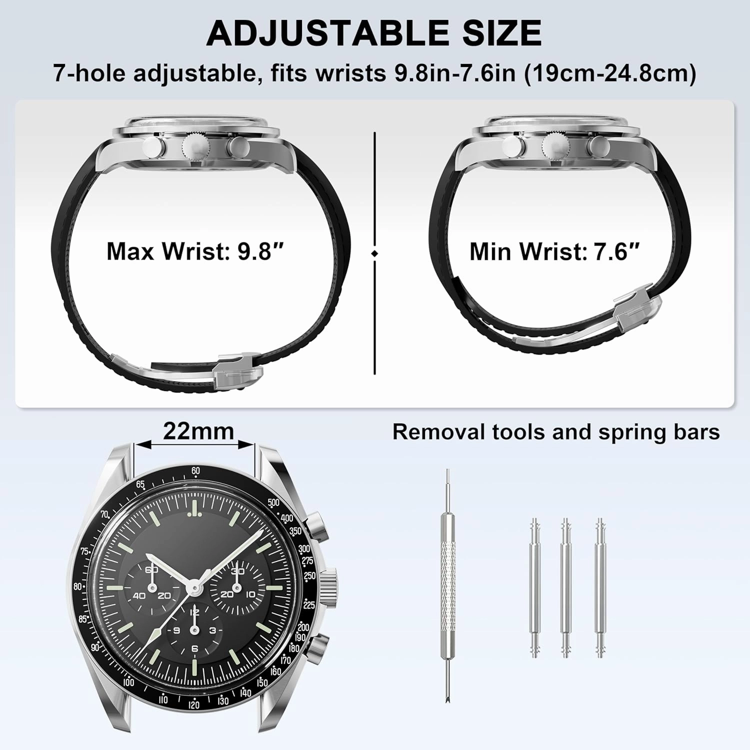Bands for Omega Seamaster Watch，Curved End Rubber Strap Compatible with Omega Rolex Tudor SEIKO 20mm 22mm Watch Seamaster Speedmaster Diver 300M 600M Strap Men Women