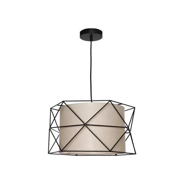 BARKLEY 1 Light Black Metal Geometric Pendant with Fawn Shade - E27 (BARK1P)